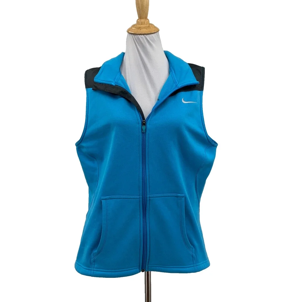 Nike Vest Womens XL Peacock Therma Fit Fleece Lined Full Zip Pocket Hidden Hood